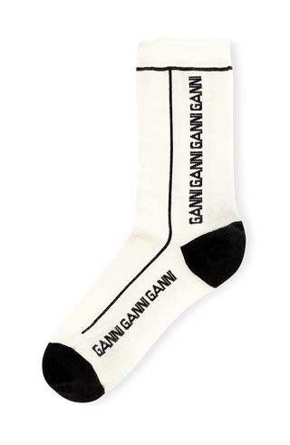 Ganni + Logo Merino Wool Blend Crew Socks