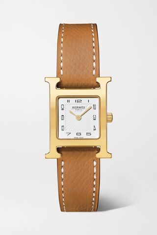 Hermès Timepieces + Heure H 21mm Small Gold-Plated and Textured-Leather Watch