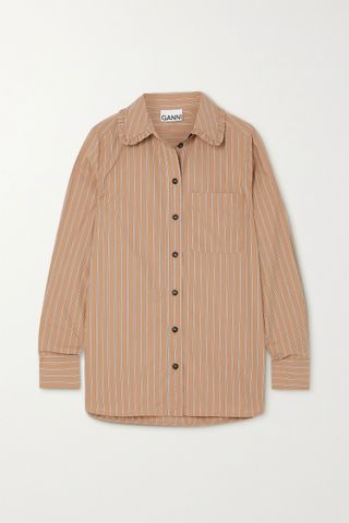 Ganni + Ruffled Striped Organic Cotton Shirt