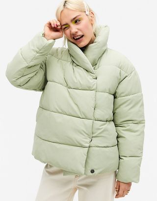 Monki + Paloma Recycled Short Padded Jacket in Sage Green