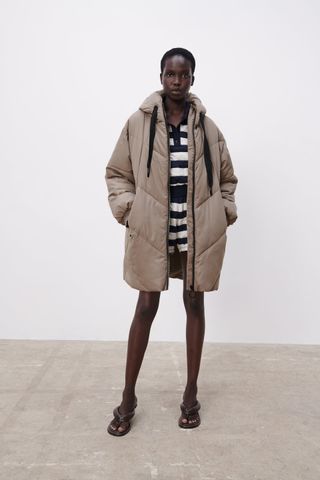 Zara + Hooded Puffer Coat