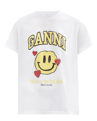 Ganni + Smiley Heart-Print Jersey T-Shirt