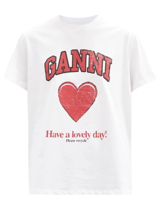 Ganni + Love Heart-Print Cotton-Jersey T-Shirt