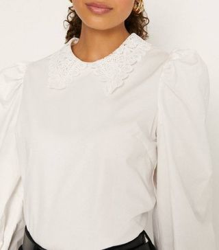 Oasis + Lace Collar Puff Sleeve Shirt