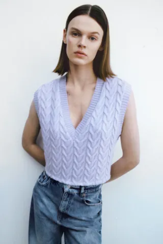 Zara + Sleeveless Cable-Knit Top