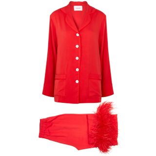 Sleeper + Party Red Feather-Trimmed Pyjamas