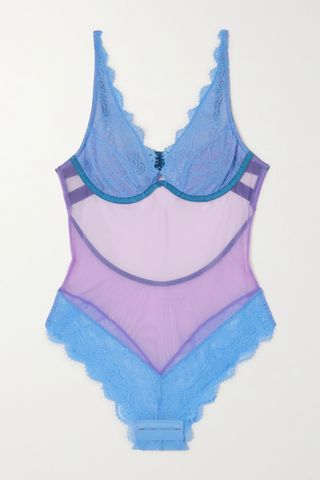 Dora Larsen + Jessica Stretch-Tulle and Lace Bodysuit