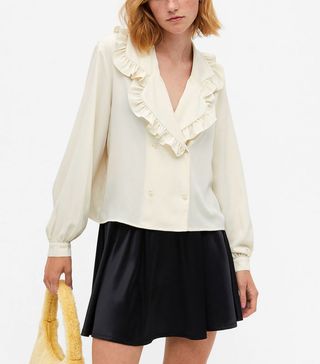 Monki + Double Breasted Flounce Blouse