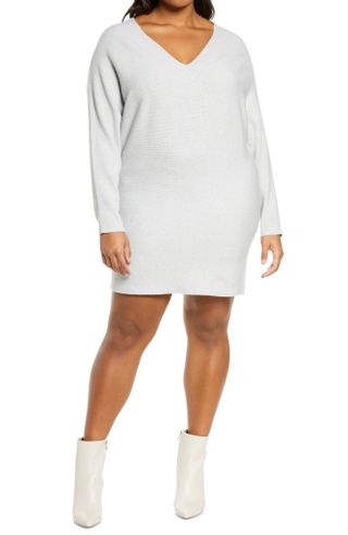 Leith + Long Sleeve V-Neck Sweater Dress