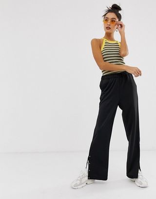 Noisy May + Wide Leg Track Pant With Concealed Popper Detail