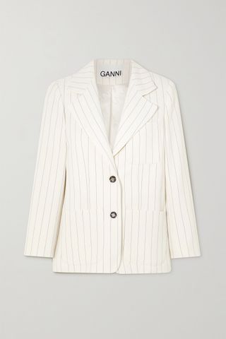 Ganni + Pinstriped Crepe Blazer