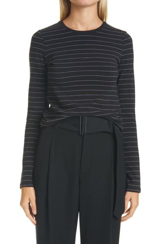 Vince + Pinstripe Wool & Cotton Blend Pullover