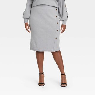 Who What Wear x Target + Midi Button Detail Sweater Skirt