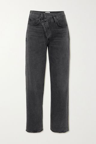 Agolde + Criss Cross Upsized High-Rise Tapered Jeans in Gray