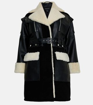 Karren Millen + Curve Leather Shearling Mix Trench
