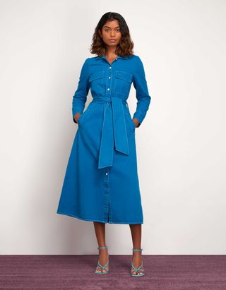 Omnes + Bci Cotton Twill Utility Midi Dress in Blue