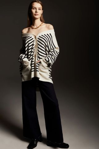 Zara + Striped Wool Cardigan