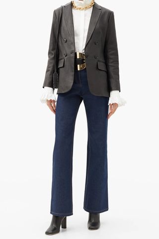 Paco Rabanne + Leather-Patch High-Rise Flared Jeans