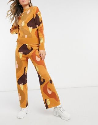 Never Fully Dressed + Matching Knit Flare Pants in Mixed Abstract Print