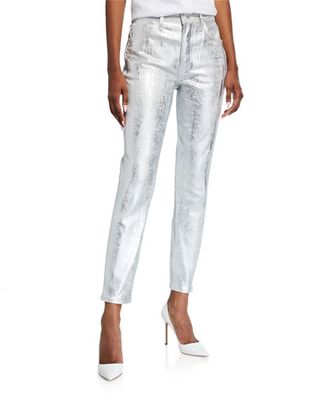 Grlfrnd + Karolina Coated Metallic Skinny Jeans
