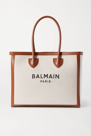 Balmain + B-Army Large Leather-Trimmed Cotton and Linen-Blend Canvas Tote