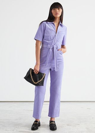 & Other Stories + Belted Cropped Corduroy Jumpsuit