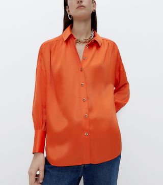 Uterqüe + Orange Satin Shirt