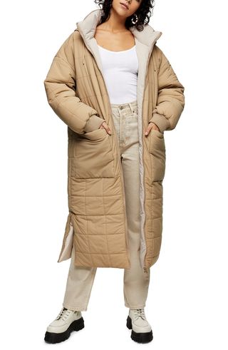 Topshop + Pearl Padded Hooded Longline Coat
