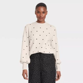 Who What Wear x Target + Polka Dot Balloon Sleeve Crewneck Pullover Sweater