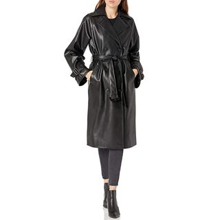 The Drop + Faux Leather Long Trench Coat