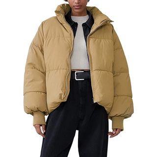 Tanming + Zip Up Drop Shoulder Quilted Padded Bubble Coat Puffer Jacket
