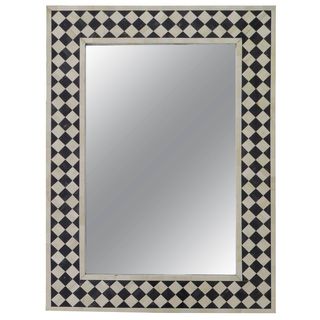 Vintage + Anglo-Indian Black and White Bone Inlay Mirror Checkerboard Design