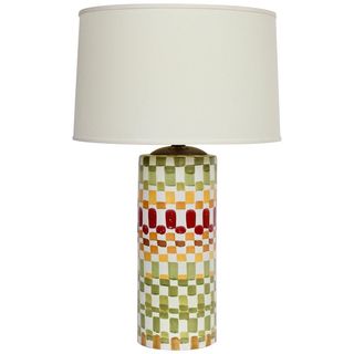 Aldo Londi + Colorful Hand Painted Patchwork Ceramic Table Lamp 1960s