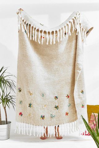 Urban Outfitters + Embellished Flower Throw Blanket