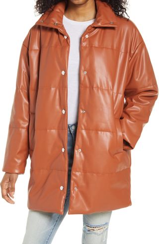 BlankNYC + Mid Length Faux Leather Puffer Coat