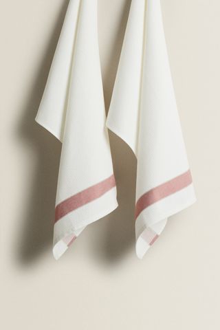 Zara + Waffle-Effect Tea Towel With Stripe