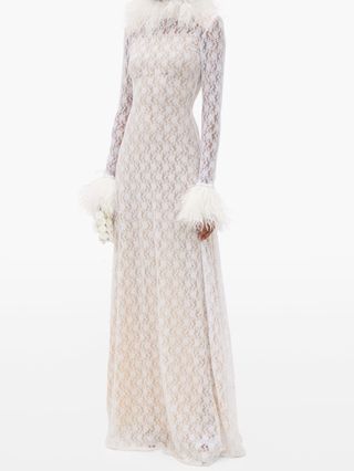 Christopher Kane + Feather-Trimmed Chantilly-Lace Gown