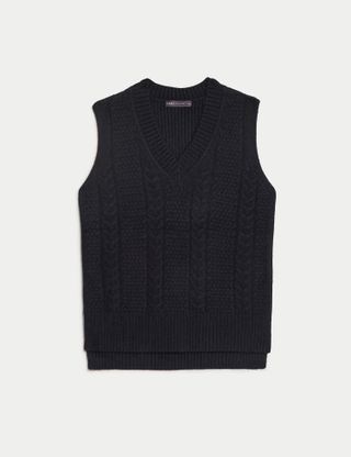 M&S Collection + Cable Knit V-Neck Knitted Vest