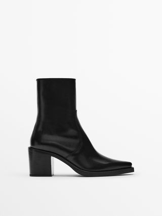 Massimo Dutti UK + Leather Square Heel Ankle Boots