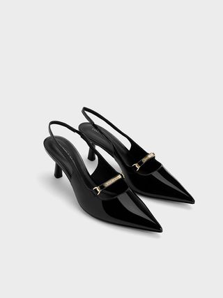 Charles & Keith + Patent Metallic Accent Slingback Pumps
