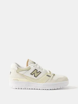 New Balance + White 550 Suede, Leather and Mesh Trainers