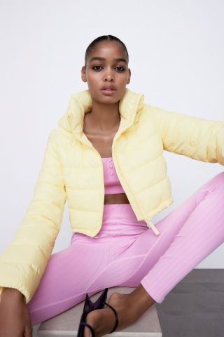 Zara + Quilted Cropped Puffer Coat