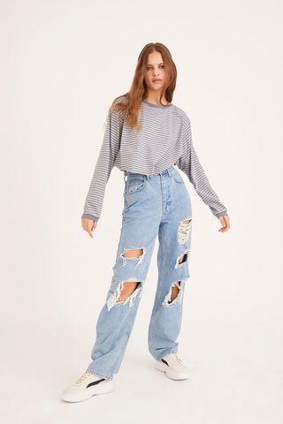 BDG + High-Waisted Baggy Jean in Destroyed Light Wash