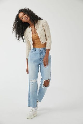 BDG + High-Waisted Slim Straight Jean in Ripped Light Wash
