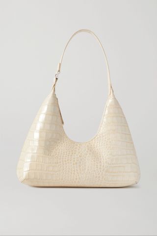 By Far + Amber Glossed Croc-Effect Leather Shoulder Bag