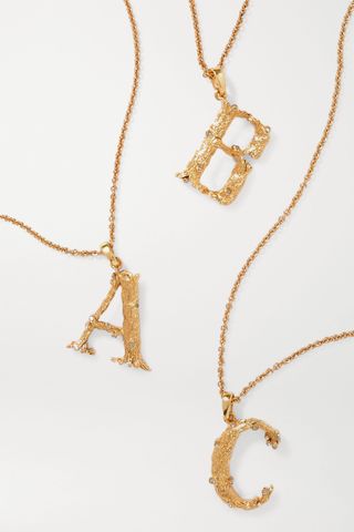 Oscar De La Renta + Letter Gold-Plated Crystal Necklace