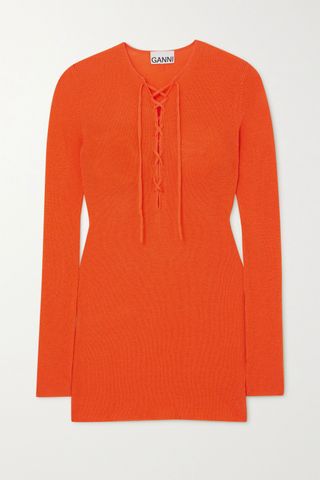 Ganni + Lace-Up Merino Wool Sweater