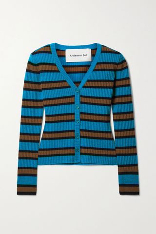Andersson Bell + Ribbed Striped Wool-Blend Cardigan