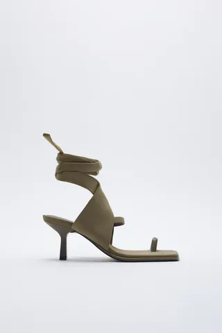 Zara + Tie Strap Heeled Sandals