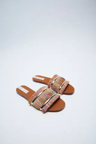 Zara + Slide Sandals With Colorful Fringes